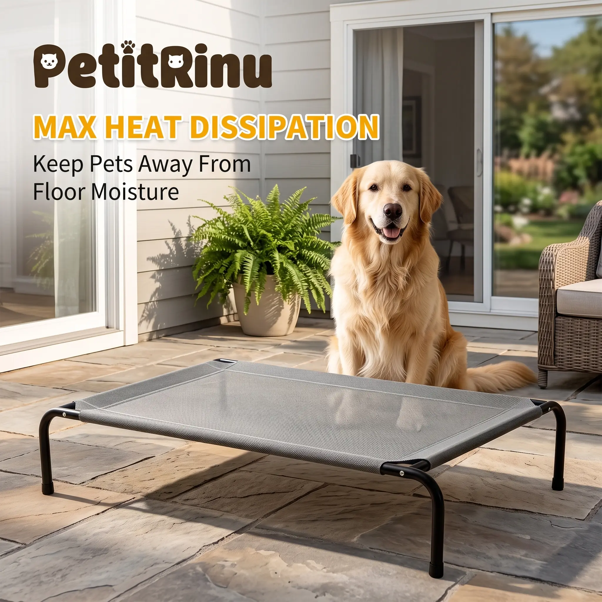 PetitRinu Basics Elevated Cooling Breathable Dog Bed with Metal Frame - TEXTILENE Woven Fabric, 47.24in×31.89in×9.45in/35.43in×25.59in×8.27in Sizes for Large , Medium and Small dogs
