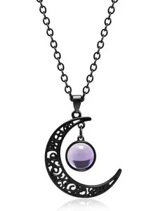 Gothic Moon Pendant Necklace with Crystal, Crescent Moon Punk Jewelry for Women & Men, Dark Academia & Halloween Accessory, Fashion Pendants
