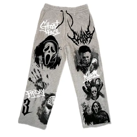 Ghost Face Slashers Fandom Graphic Casual Athletic Joggers - Unisex 100% Polyester Stretch Breathable Loose-Fitting All-Seasons Streetwear Bottoms, Comfortable Fabric for Training, Text-Design Pants