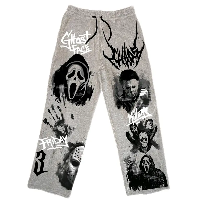 Ghost Face Slashers Fandom Graphic Casual Athletic Joggers - Unisex 100% Polyester Stretch Breathable Loose-Fitting All-Seasons Streetwear Bottoms, Comfortable Fabric for Training, Text-Design Pants