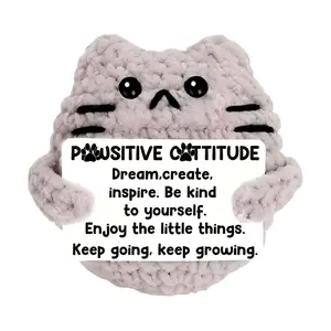 "Positive Cattitude" Handmade Crochet Kitten Plush | Motivational "Dream, Create, Inspire" Gift | Mindful Desk Decor | Encouragement Present for Cat Lovers, Students, Best Friends
