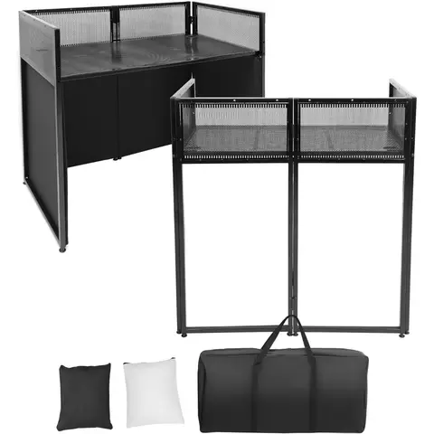 HECASA Portable DJ Booth Facade Table 20" x 40" - Foldable Collapsible Steel Frame, Adjustable Height, Powder Coating Finish, Black & White Scrims to Hide Setup or Project Lights, Carry Bag for Festivals & Shows