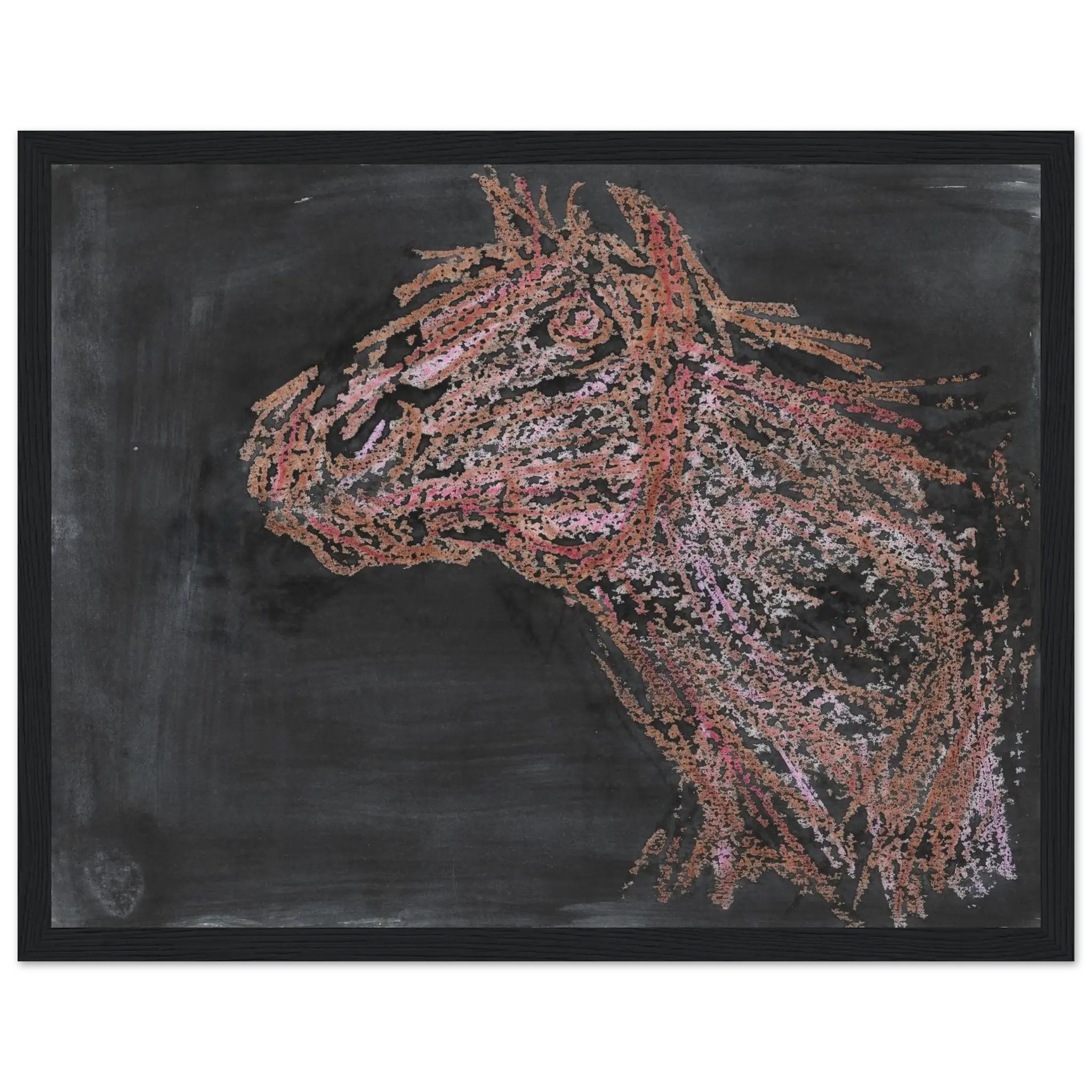 Horse Profile on Black (1990s) – Open Edition Giclée Print by Joe Barrett - Classic Matte Paper Wooden Framed