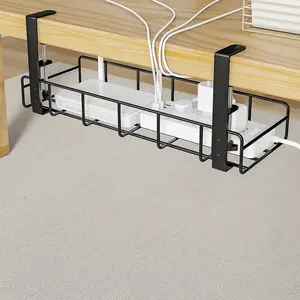 Cable Management Cable Management Under Desk No Drill, Metal Cord Organizer with Clamp for Standing Desk, Cable Organizer for Home Office