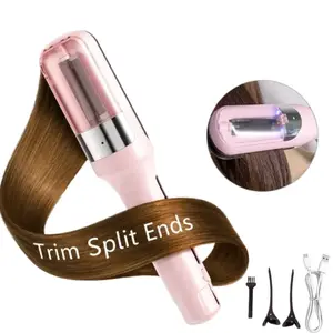 Portable Cordless Split End Trimmer, 2-in-1 Split End Remover & Hair Tip Refiner, USB Rechargeable Hair Styling Tool for Dry, Damaged, Frizzy, Curly & Straight Hair, Home & Travel Use