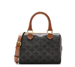 Pre-owned Celine pvc Shoulder Bags Triomphe Canvas Calfskin Small Boston Bag 4000024199281