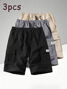 Men’s summer street-style drawstring cargo shorts, 3-pack, featuring a multi-pocket design—trendy yet practical, perfect for everyday wear, outings, meeting friends, school, and parties. It can also be given as a gift to a boyfriend or son.