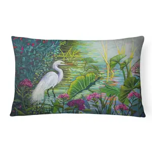 212 MAIN Heron Artwork Decorative Pillow, 12x3x16 in, Heavyweight Fade-Resistant Fabric, "Testing the Waters" Water Scene Design, Indoor-Outdoor Home Soft Furnishing