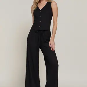 Womenswear Black Two-Piece Set with Cami Top and Wide Leg Pants for Everyday Wear