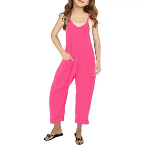 Girls' Casual Sleeveless Jumpsuits Spaghetti Strap Loose Romper Long Pants with Pockets Girls' Casual Sleeveless Jumpsuits Spaghetti Strap Loose Romper Long Pants with Pockets