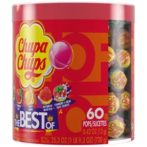 Chupa Chups Best Of Lollipop Assortment, Five Flavors, Easter Candy, Easter Basket Essentials Stuffers for Kids and Adults, Individually Wrapped, 25.3 Ounce Drum (60 Suckers)