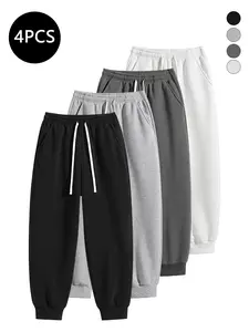 4-Pack Men’s Autumn/Winter Loose Jogger Pants — Versatile Solid Color Drawstring Long Pants, Casual Drapey Wide-Leg Long Pants for Men