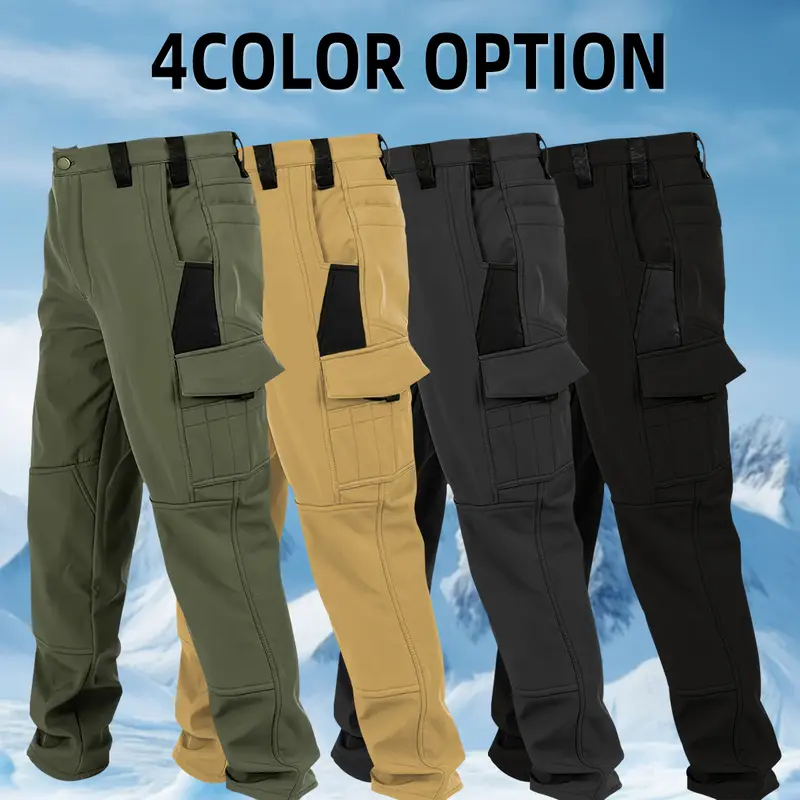 HMUG Men's Thickened Tactical Pants, Men's Multi-Pocket Work Pants, Men's Solid Color Waterproof Work Pants with Pockets, Beltless, Regular Fit, with Athletic Pockets, Suitable for Autumn and Winter Wear Windproof and warm.