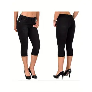 Simple Western Style Stretch Skinny Capri Jeans, Slim-Fit Cropped Denim Pants!