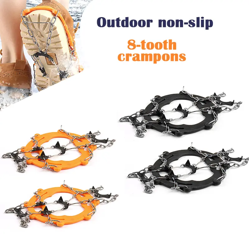 Crampons Ice Cleats Traction Snow Grips for Boots Shoes Women Men Anti Slip 8 Stainless Steel Spikes Safe Protect for Hiking Fishing Walking Climbing Mountaineering