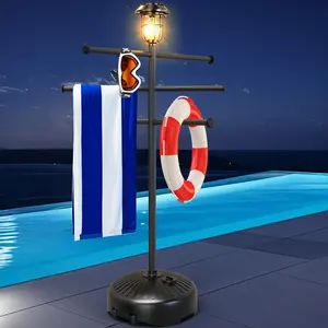 YACONA Solar Light Pool Towel Rack with Wheels – 63" Tall Adjustable Outdoor Towel Rack for Patio, Bathroom, Hot Tub