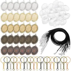 30 pcs Pendant Trays Kit Oval Pendant Trays Photo Charms with 30pcs Glass Cabochons for DIY Bridal Bouquet Photo Pendants tiktokshopspringglowup