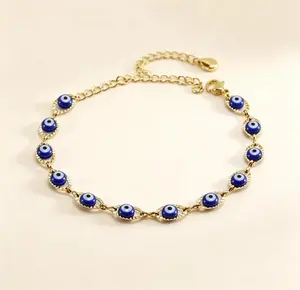 Blue Evil Eye Gold Plated Bracelet - Graduation & Father's Day Gift Idea