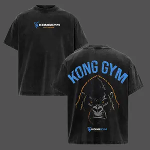 KONG GYM Oversized Washed T-Shirt Men Workout Fitness Shirt Graphic Tee Training Top Aesthetic Discipline Strength Focus Streetwear Apparel