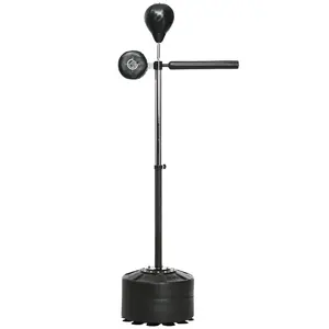 Free Standing Boxing Punch Bag with Stand, Suction Cups, and Speed Bag Reaction Bar - 64-81in Adjustable Height for Adults & Teens, Black