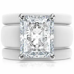 Emerald Cut CZ Silicone Ring Set for Women, 2 Thin Stackable Rings, 10x8 mm CZ Stone, Patented Design, GlowStone Collection