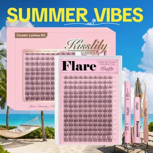 Flare| Kisslily Lashes With Invisible Band Diy Natural Eyelash Extension Kit Bond And Seal Eyelash Glue and Lash Remover Beginner Friendly Individual Lashes Waterproof and Long lasting Makeup For Girl Cosmetic #Summervibes