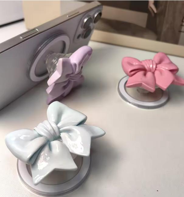 Cute Phone Grip Compatible with MagSafe Adapter Ring Included Magnetic Loop Grip and Phone Stand Cellphone Smartphone Wireless Charging Bracket Easy Install Secure Grip Hands-Free Use Pink Glitter