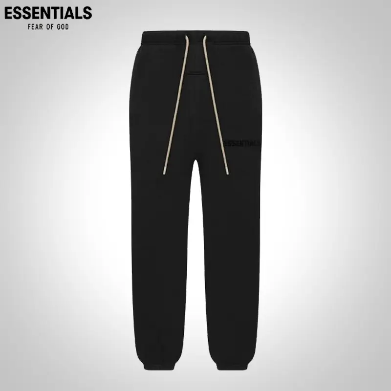 Fear of God Essentials Sweatpants Jet Black Fleece Drawstring Jogger Pants Relaxed Fit Logo Streetwear Casual Lounge Pants Everyday Basic Bottoms