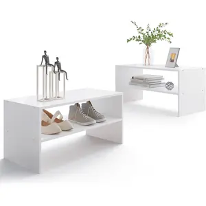 2tier stackable white shoe rack wooden 2shelf shoe organizer freestanding shoe storage stand for 69 pairs perfect for closet entryway office use whitepack of 2