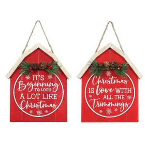 Young's Set of 2 Country Christmas Barn Shaped Wall Signs