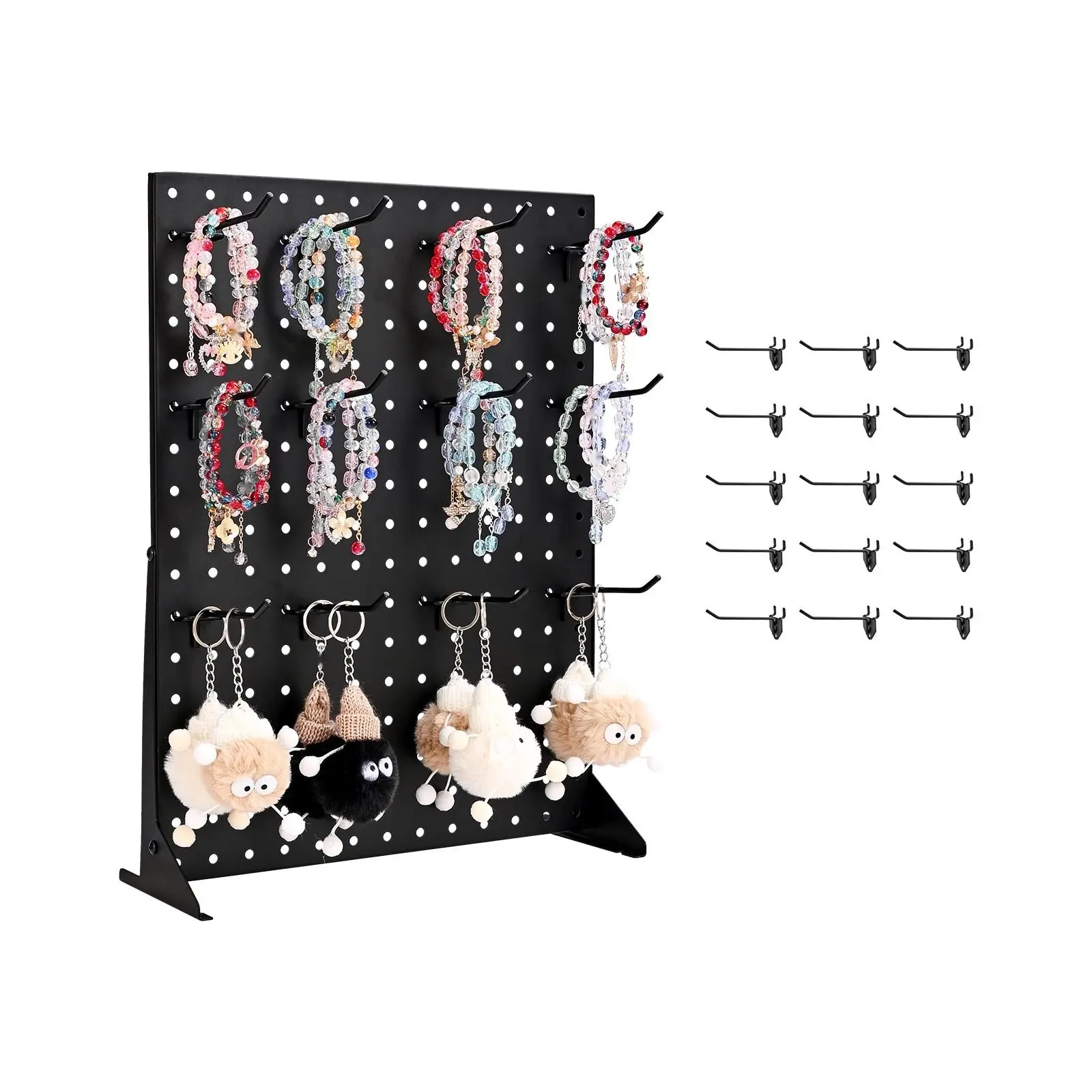 Pegboard Display Stand With 15 Hooks And Durable Panels, Black Pegboard Display Kit For Workshop And Garage, Wall Mounted Tool Organization System, Multi-Purpose Perforated Board Display, 1 Piece