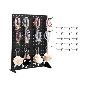 Pegboard Display Stand With 15 Hooks And Durable Panels, Black Pegboard Display Kit For Workshop And Garage, Wall Mounted Tool Organization System, Multi-Purpose Perforated Board Display, 1 Piece