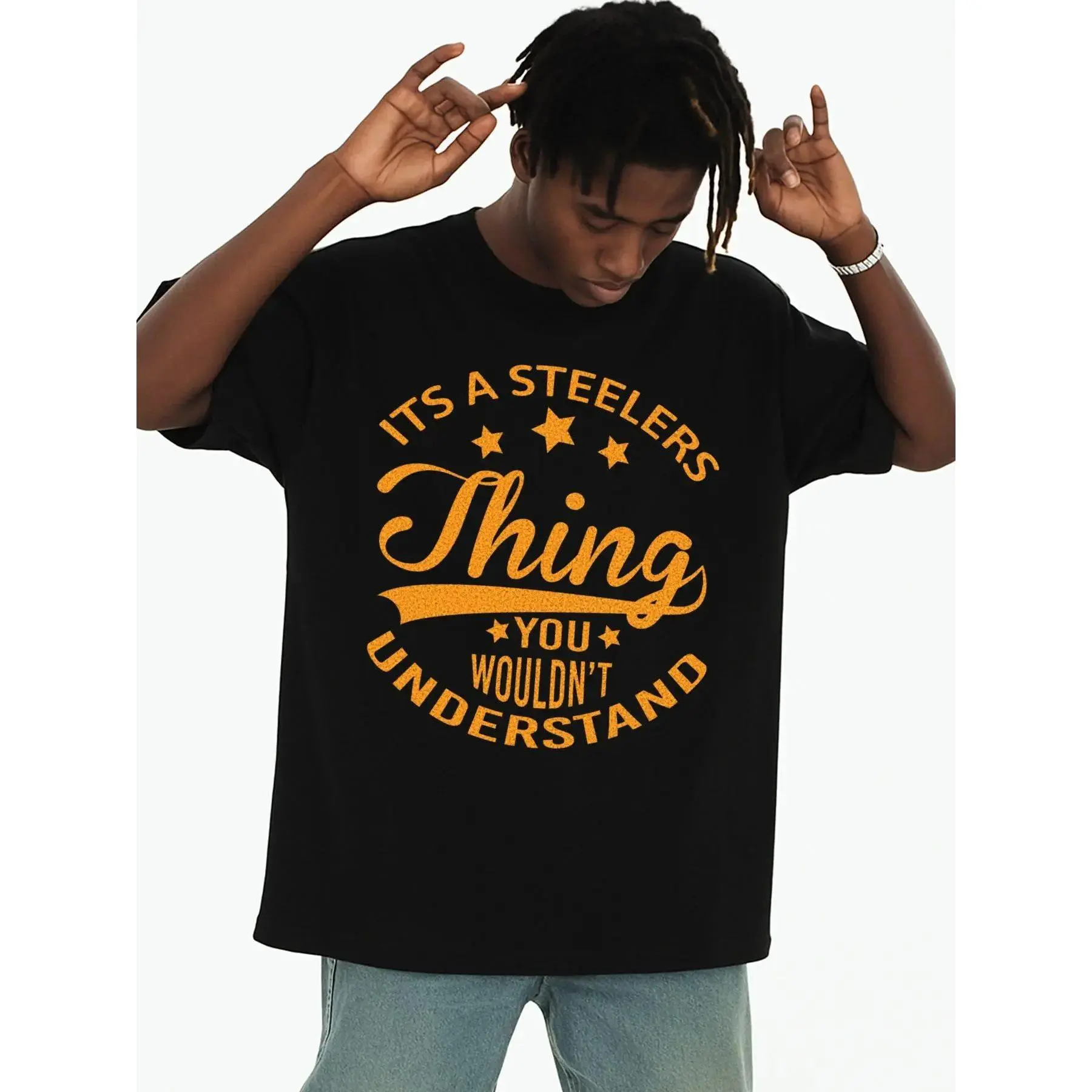 Men's Steelers Thing T-Shirt - 180g Heavyweight  Cotton Black Tee with Iconic Steelers Logo & Slogan Print, Casual Fan Apparel for Gym, Game Day & Casual Attire - Machine Washable Steelers Nation Shirt