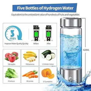Hydrogen Water Bottle Generator 5000ppb Concentration SPE PEM Technology 3 Minute Electrolysis BPA Free Portable Drinkware Tumbler Mug Cup