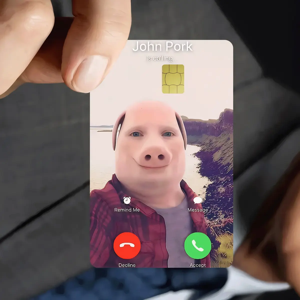 John Pork Phone Call Credit Card Sticker, Funny Meme PVC Card Skin, Ultra-Thin Protective Card Cover for Credit, Debit, Bank, Transit & Student Cards, Personalized DIY Prank Gift, Back to School Supplies