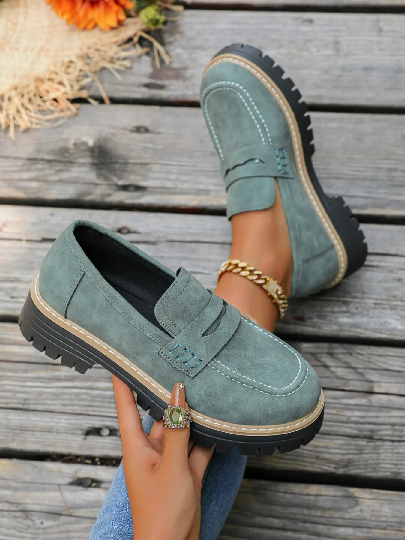 Women's Thick Sole Loafers, Slip-On Platform Penny Loafers, Comfortable Casual Office Shoes, Ideal for Campus and Daily Wear