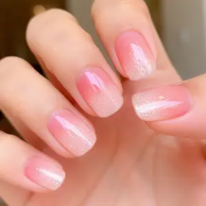 Balletcore Semi Cured Gel Nail Strips | 20+6 PCS with Top Coat Pen | Pink Shimmer Gradient | Includes 6 Trial Strips to Try | 5-Min UV Cure | OAUEE