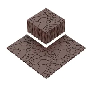 Brown Stone Texture 12 Inch Interlocking Patio Deck Tiles, DIY Quick Install Modular Floor Tiles, 44PCS Outdoor Flooring for Porch Poolside Balcony Backyard