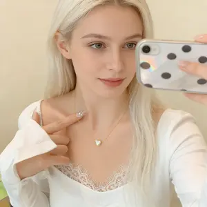 Gold Filled Pink Enamel Heart Necklace, Dainty Minimalist Chain, Stainless Steel Jewelry, Romantic Gift for Her, Layering Necklace