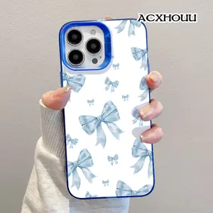 Compatible for iPhone 17 16 E Pro Max 15 Plus 14 13 12 11 XS XR Case Light Blue Bow Pattern Phone Case Soft TPU Shockproof Protective CASE