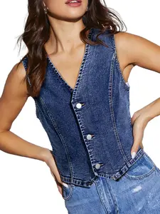 Sidefeel Women's Denim Vest Sleeveless V Neck Zimbaplatinum Jean Vest Top Button Down Crop Waistcoat Vest Summer Outfit DealsForYouDays summerwins WeeklyDeals Summer Outfit
