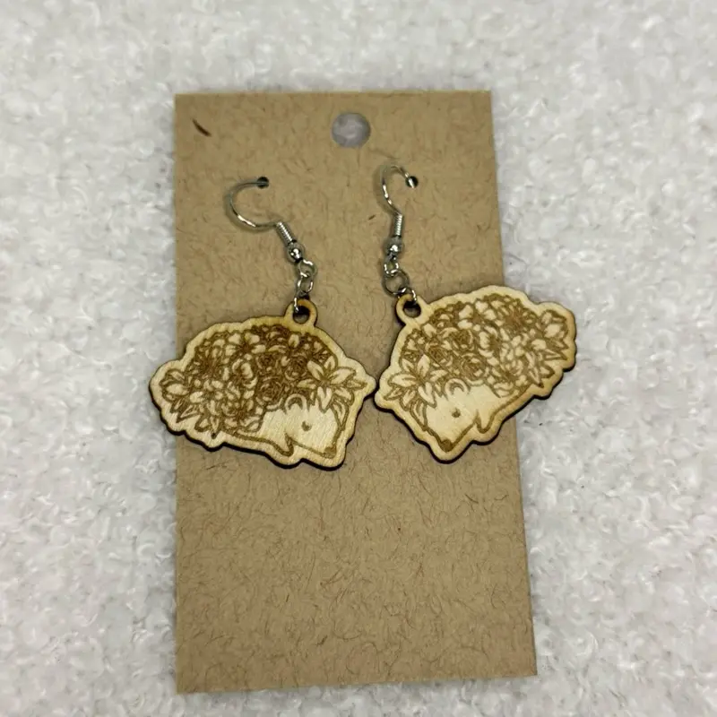 Wooden Hedgehog Earrings - Handcrafted Nature-Inspired Design for Eco-Friendly Fashionistas