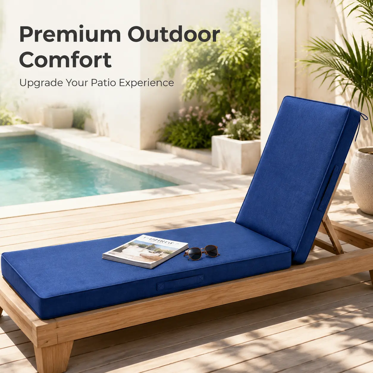 Heritage Textured Solid Birch Tan Honeycomb Outdoor Chaise Lounge Cushion - PU, Waterproof, Water & Fade Resistant, Removable Cover, 44×21×3 in - for Patio Furniture, Preformed Outdoor Pads & Cushions