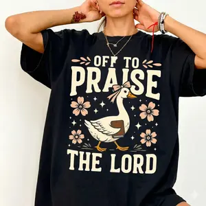 Praise The Lord Faith Goose Comfort Colors Vintage Washed Graphic T-Shirt Oversized Heavyweight Cotton Christian Bible Verse Tee Unisex