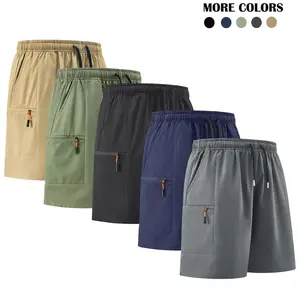 Men's Summer Casual Cargo Shorts - Elastic Drawstring Waist, Multiple Pockets & Letter Patch Design, Regular Fit Mid-Rise Non-Stretch Fabric for Daily Wear & Leisure Activities, Nontransparent Fabric