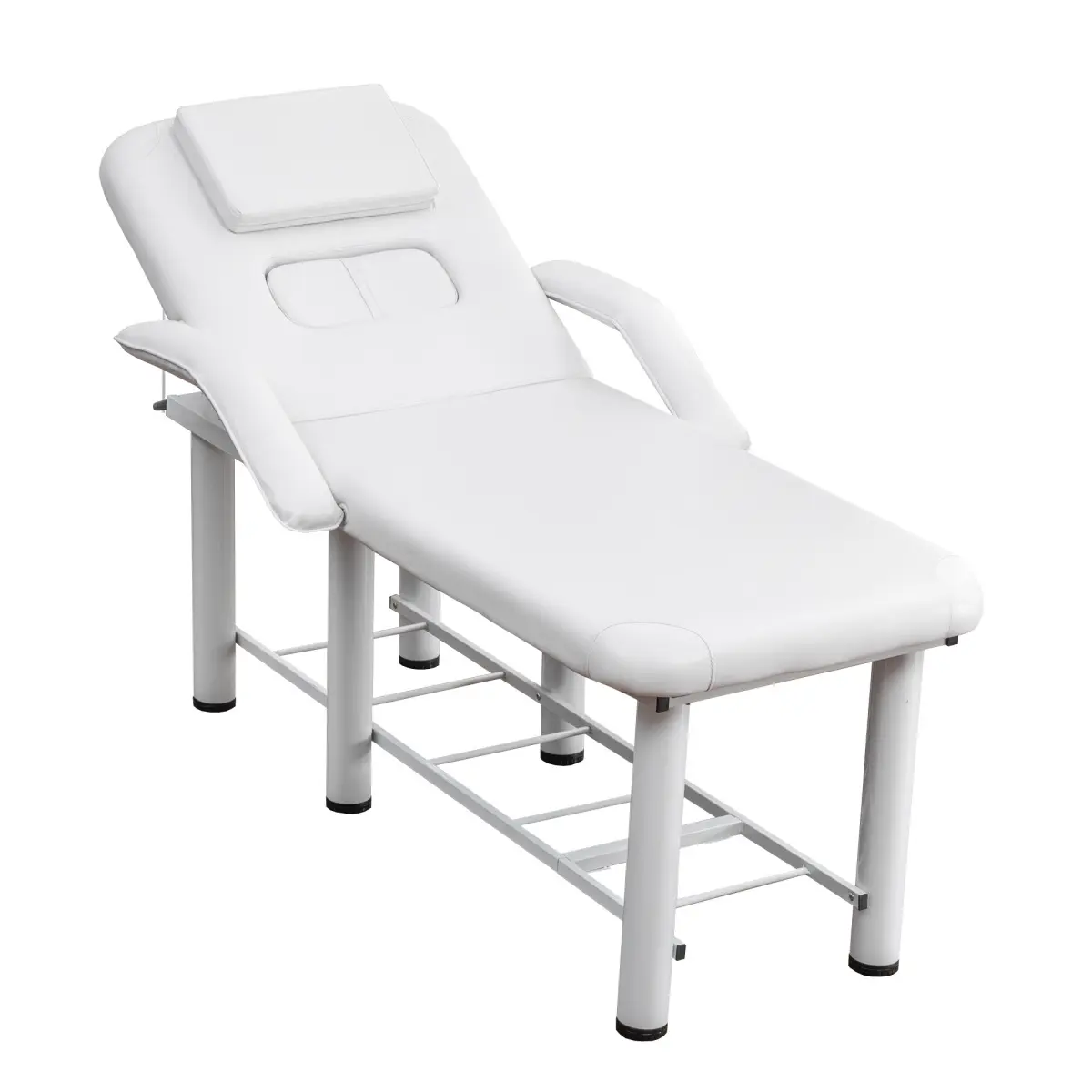 Professional PU Leather Adjustable Salon Massage Bed - 73.6x26.8in, 600lb Capacity, 83.12lbs, Sponge-Padded, Easy-Clean, Removable Headrest, Breast Cushions, Armrests, Storage Shelf for Beauty Business, Medical-Aesthetic Clinics, Tattoo Parlors (White)