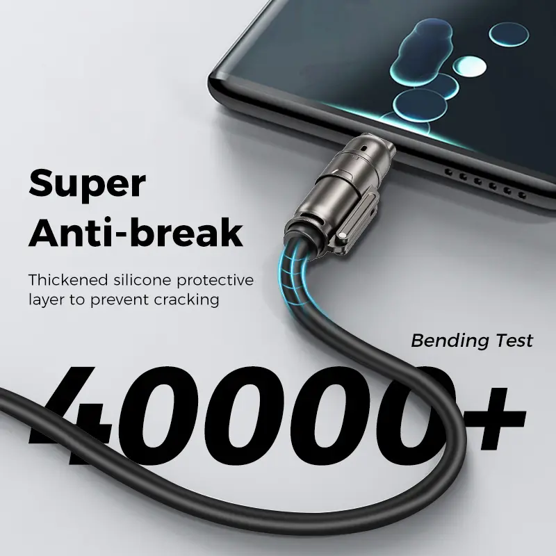 NEW - MAGIC JOHN USB Type C Charging Cable, 4 in 1 Function, 65W Fast Charging, Liquid Silicone and Aluminum Alloy Material, Braided Data Cable, Black & Gray