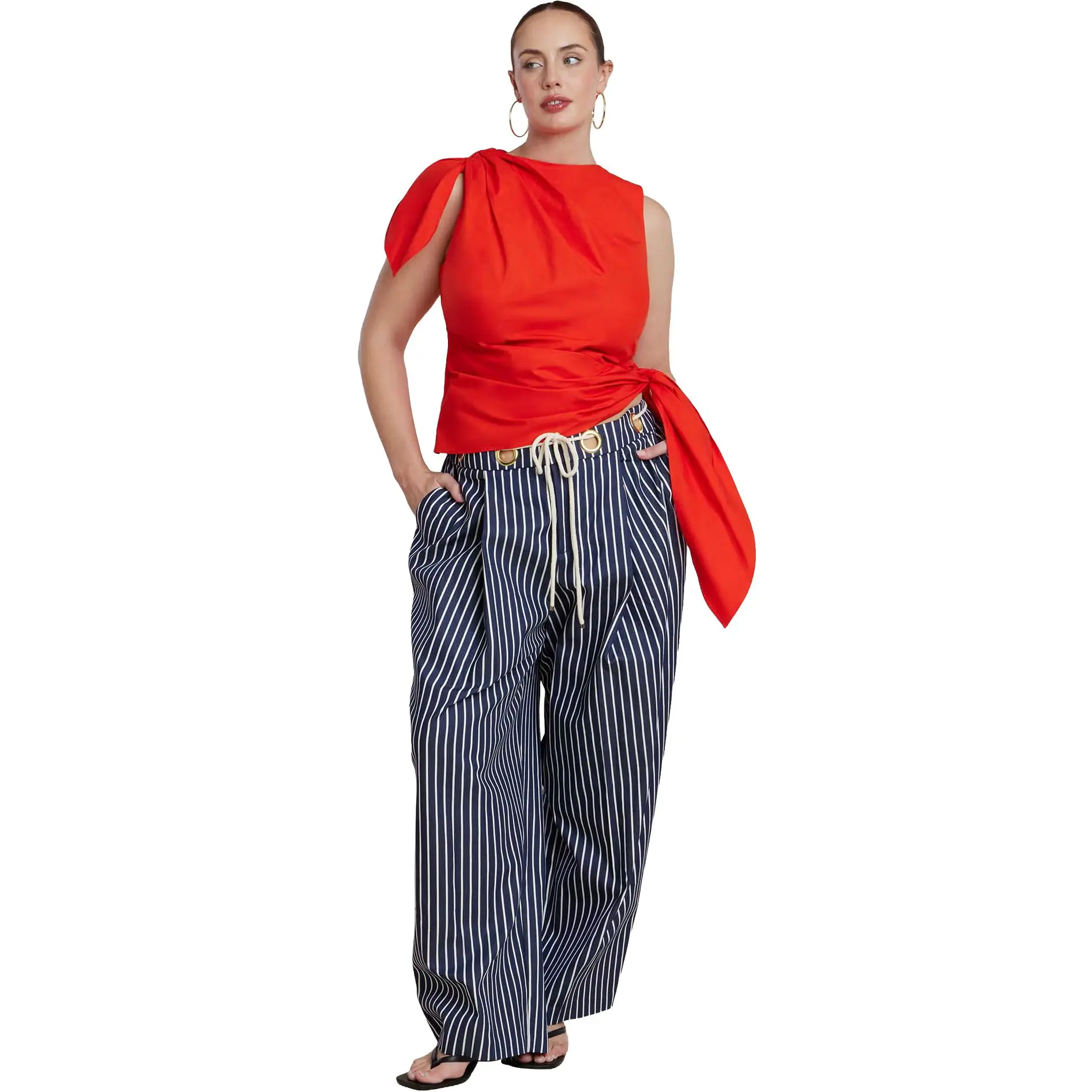 ELOQUII Women's Plus Size Striped Pant With Rope Belt