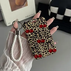 Leopard Cherry Bow Pattern Design Plastic Id Card Holder With Lanyard for Doctors, Nurses, Students-Bus Card Case, Campus Card Protector Perfect Halloween Christmas Gift