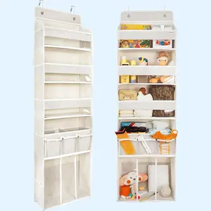 Door Hanging Storage Organizer,with 3 Bins 1 Movable Baby Diaper Caddy,1 Large capacity diaper stacking storage Organizer,10 Side Pockets ,Bedroom Door Storage for Nursery Baby Essentials. (Beige)